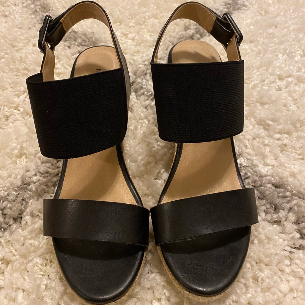 Nine West Black Strap Wedges
